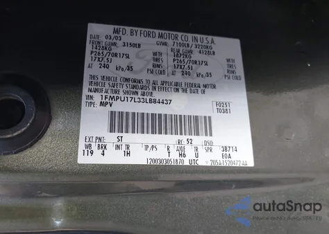 2003 Ford Expedition Eddie Bauer z USA, uszkodzony, nr VIN 1FMPU17L33LB84437